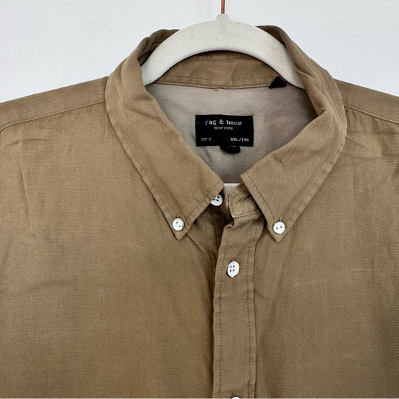 Rag & Bone Men’s Fit 2 Long Sleeve Button Down Collared Shirt in Tan Olive Beige - Picture 4 of 16